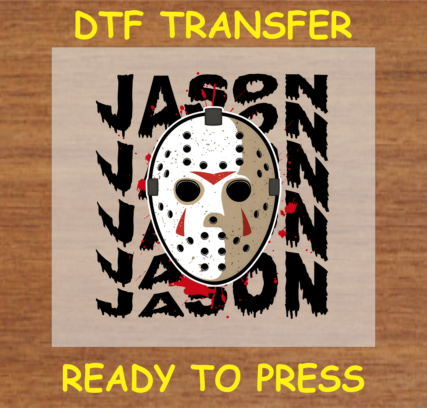 Hockey Mask DTF transfer with horror slasher villain design, perfect for Halloween projects and apparel"