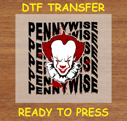 "Halloween DTF transfer featuring the iconic horror clown design, perfect for Halloween and horror-themed projects"