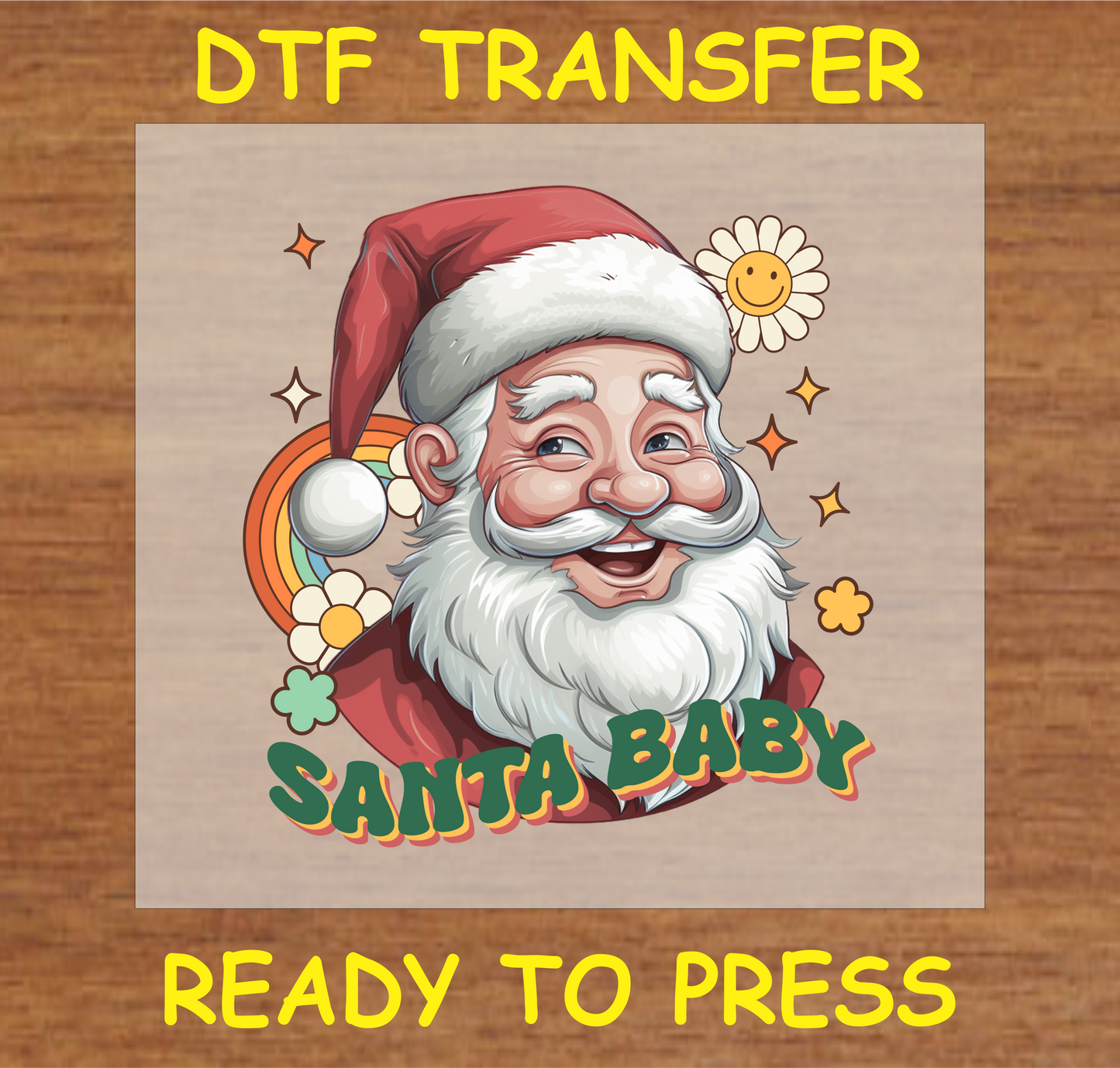 "Santa Baby retro holiday DTF transfer with vintage-inspired Santa design for Christmas custom projects"