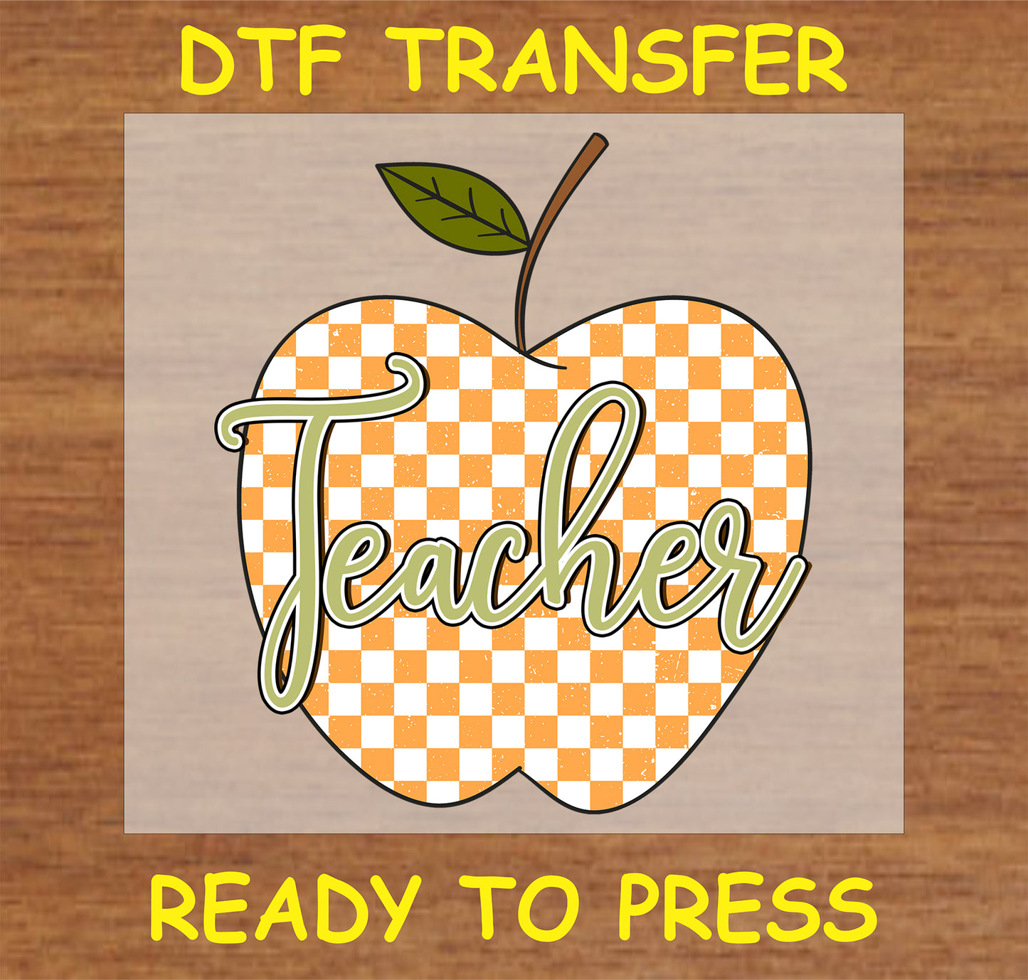 "Teacher" DTF Transfer with checkered apple design