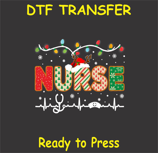 "NURSE DTF Transfer with Christmas design and festive elements for healthcare professionals"