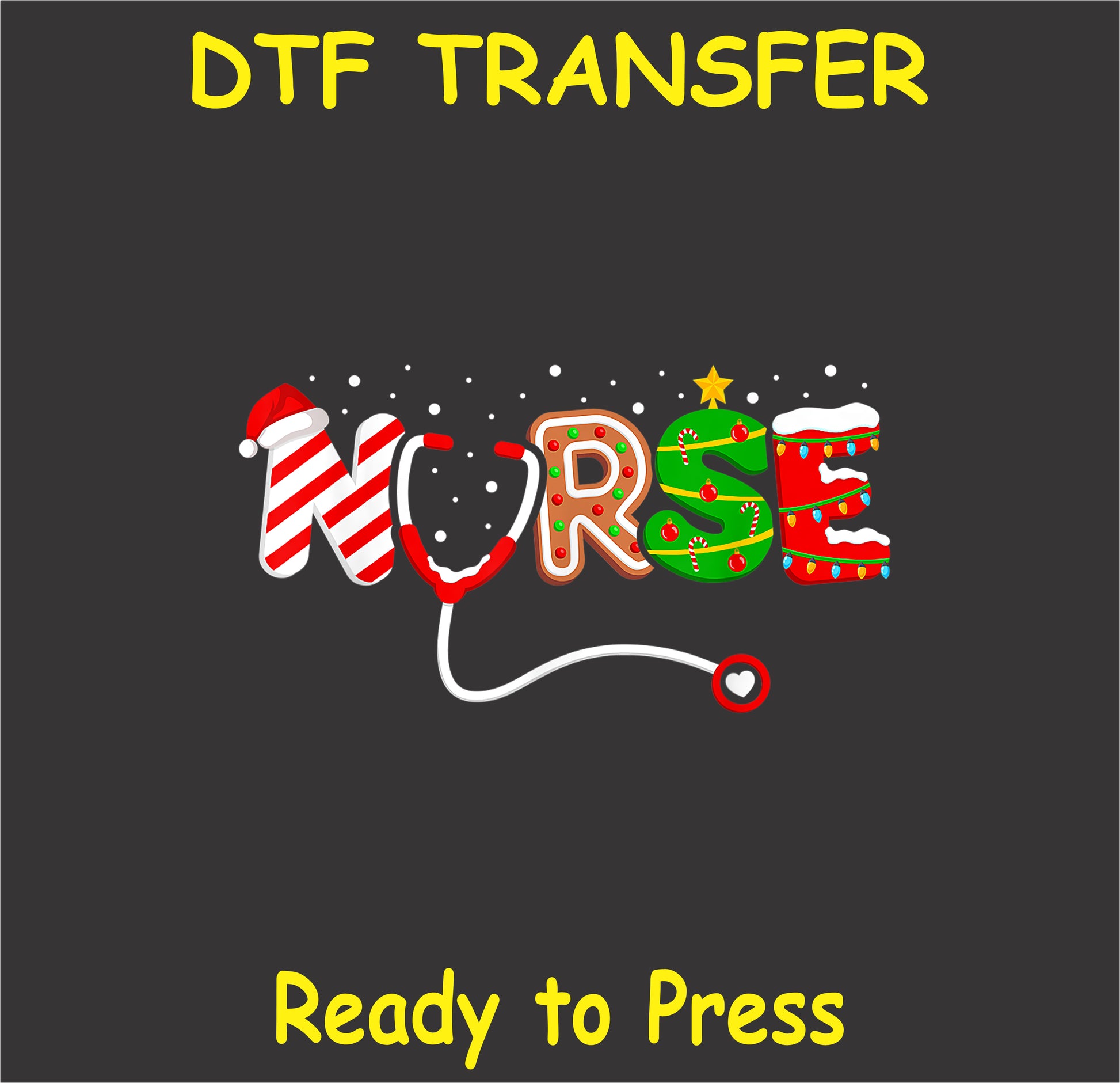 "NURSE DTF Transfer featuring a joyful Christmas design with festive elements for healthcare professionals"