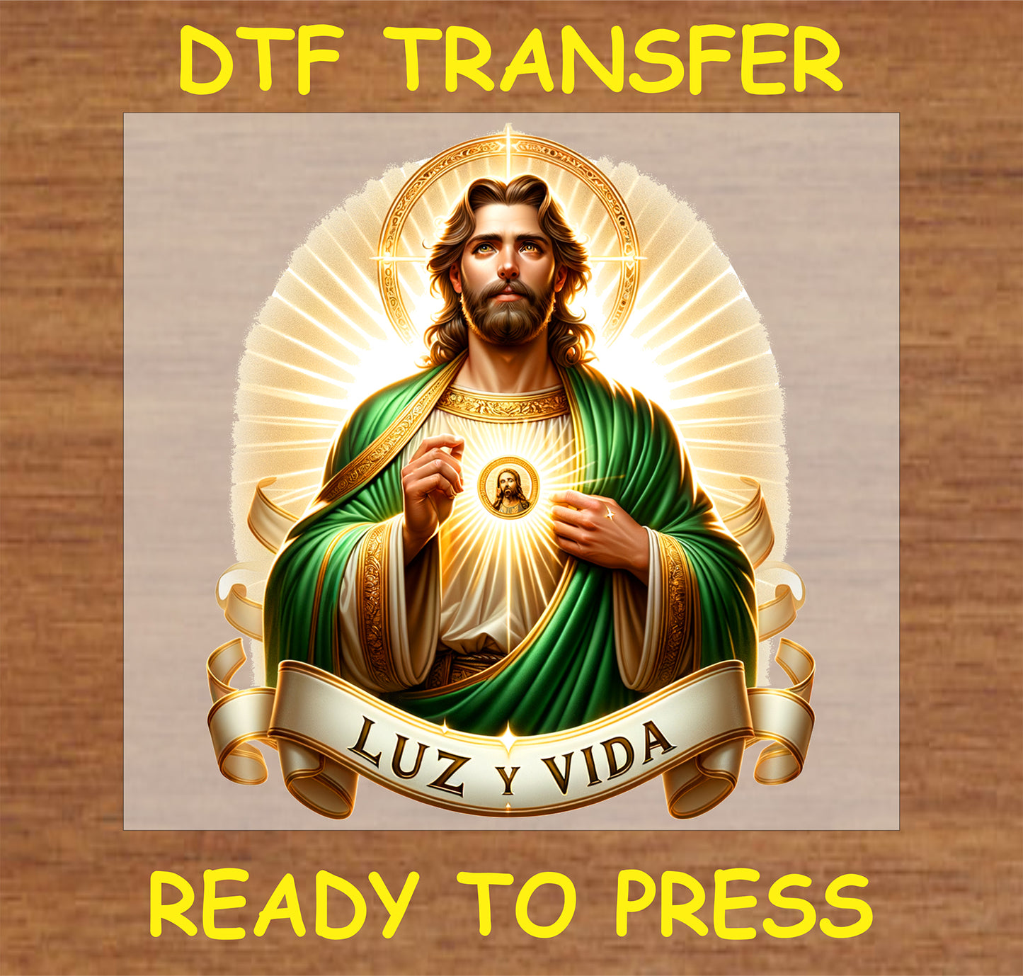 "Luz y Vida DTF Transfer with a radiant design symbolizing faith and inspiration"