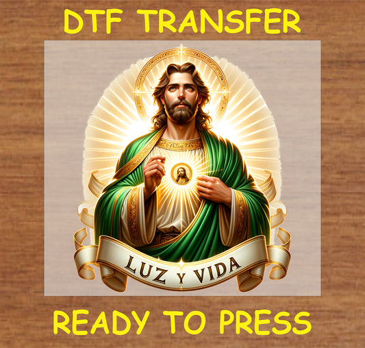 "Luz y Vida DTF Transfer with a radiant design symbolizing faith and inspiration"