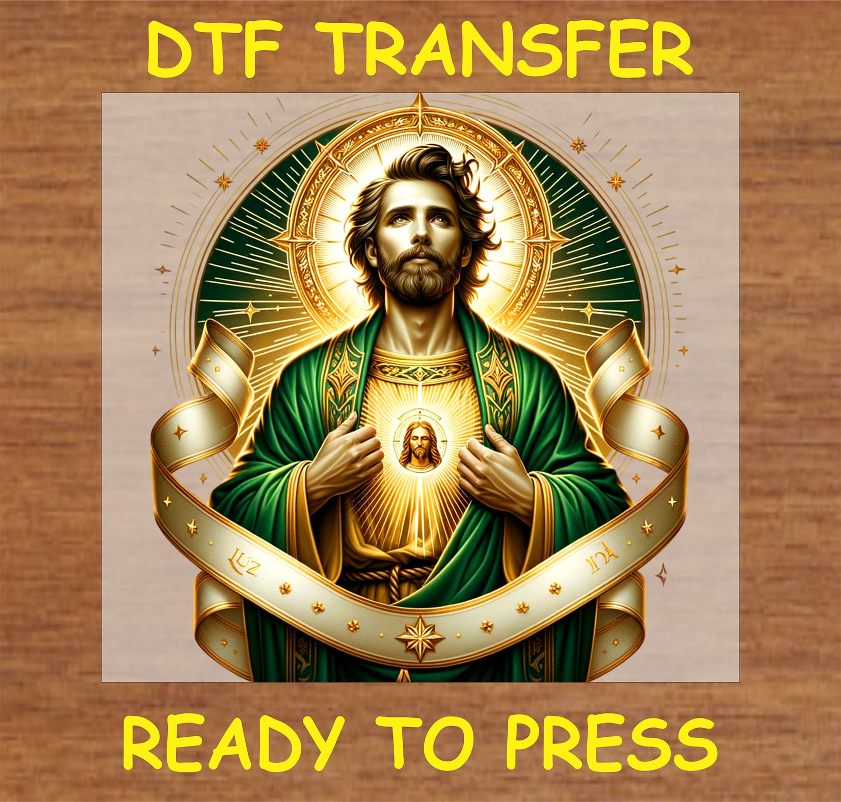 "Luz y Vida DTF Transfer featuring a radiant figure and inspirational design."