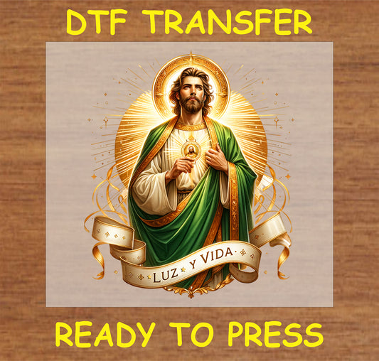 "Luz y Vida DTF Transfer featuring an inspirational design for custom apparel."