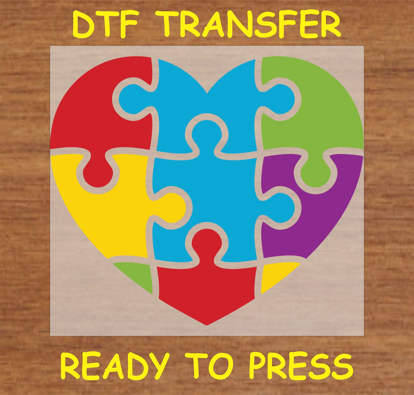 "Colorful Puzzle Heart DTF Transfer symbolizing autism awareness."