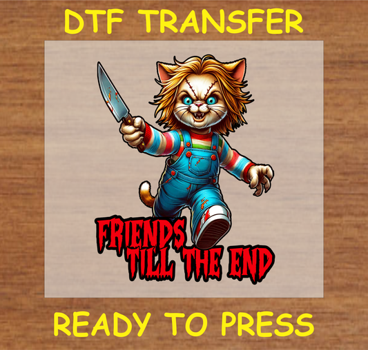 Friends Till The End Horror Cat Dtf Transfer - Ready To Press A1601