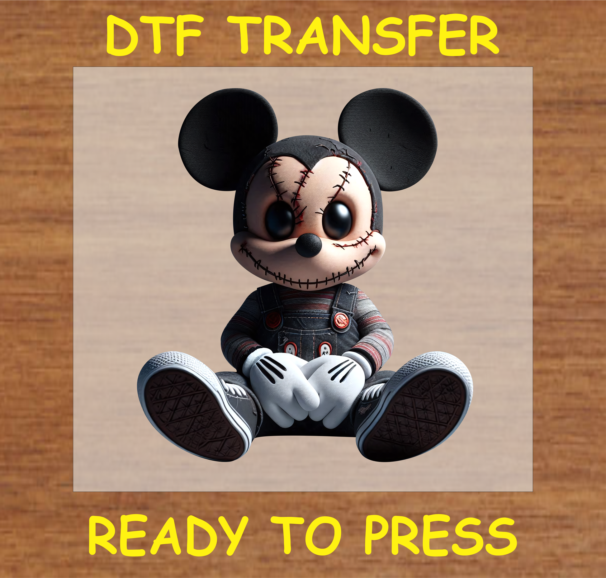 Zombie Mouse DTF transfer with stitched details, ready to press

