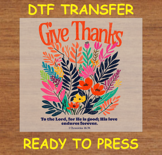 Give Thanks Fall Religious DTF Transfer A1996