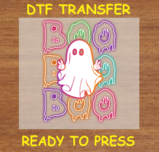 Boo Neon Sign Ghost DTF Transfer A1997