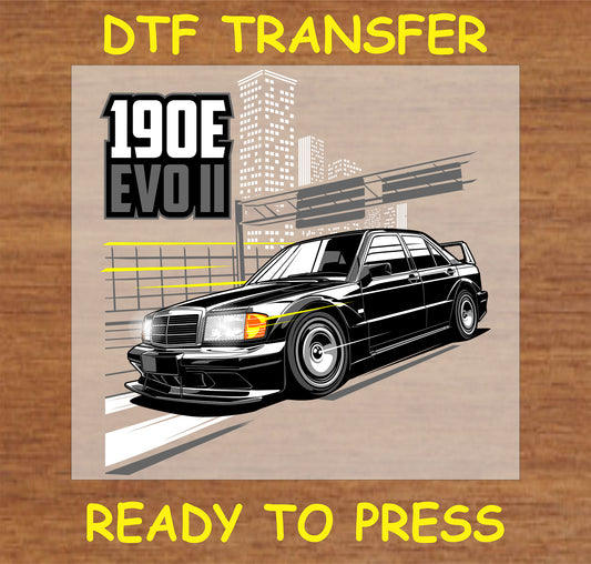 "DTF transfer design of the 190E Evo II car"