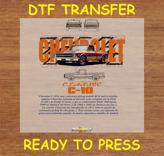 "DTF transfer featuring a vintage pickup truck design ready for application"