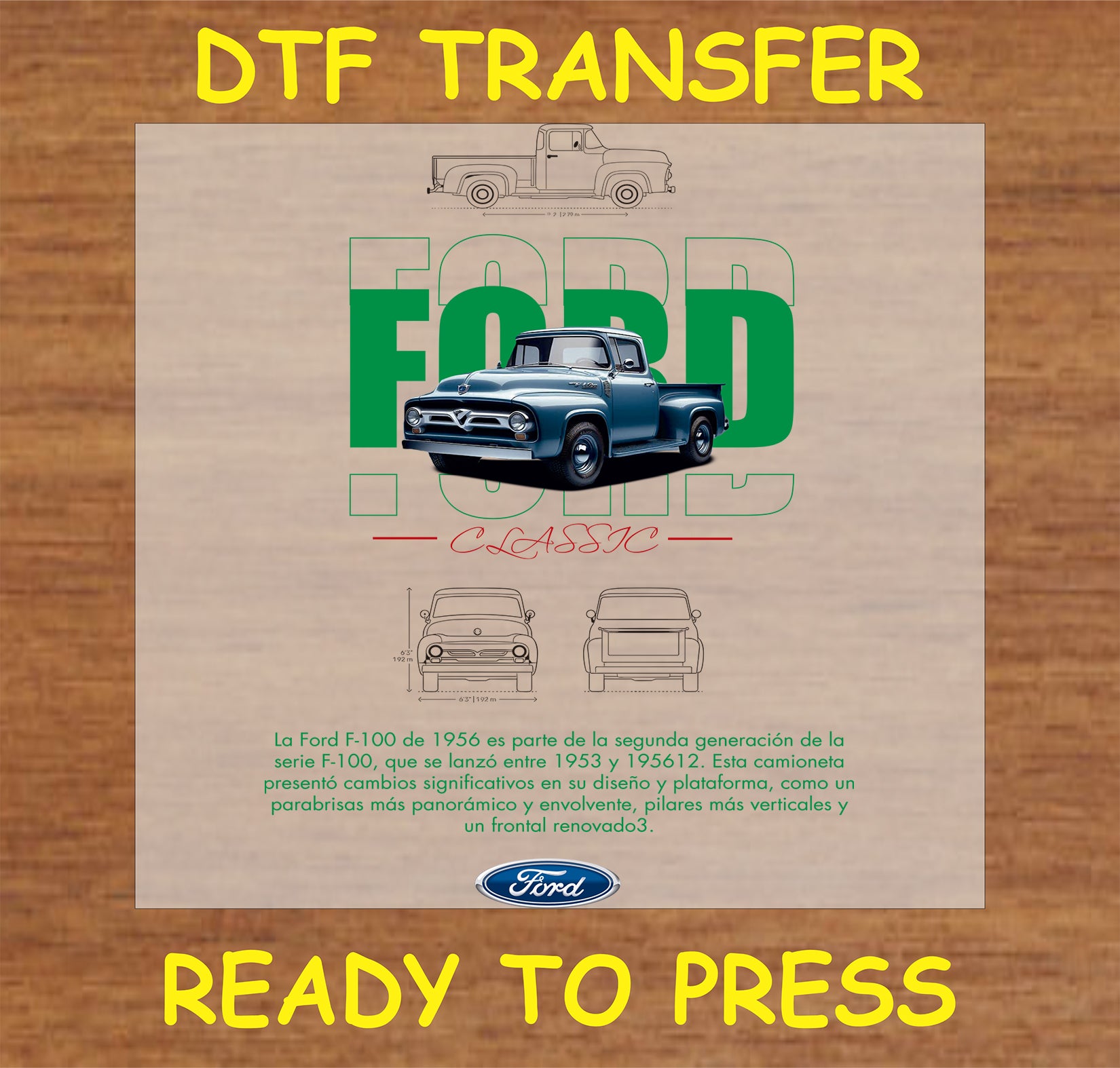 "DTF transfer featuring a vintage pickup truck design ready for application"