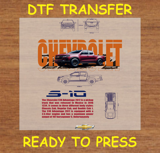 "DTF transfer featuring a classic pickup truck design ready for application"