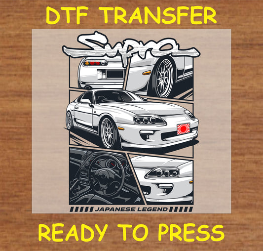 "Nostalgic Kanjo Performance DTF Transfer featuring a classic racing car and urban background"