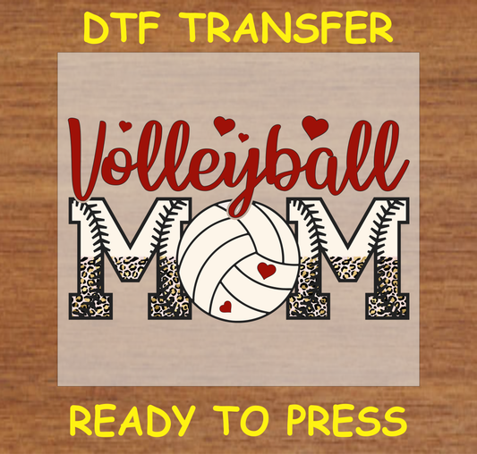 DTF Transfer Volleyball Mom Design with Leopard Print and Volleyball Graphic, Ready to Press