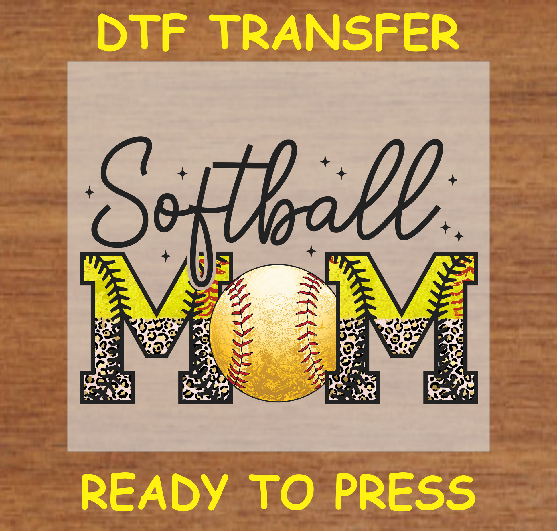 DTF Transfer Softball Mom Design with Leopard Print and Softball Graphic, Ready to Press