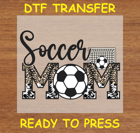 DTF Transfer Soccer Mom Design with Leopard Print and Soccer Ball Graphic, Ready to Press