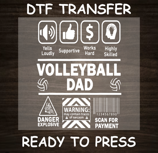 DTF Transfer Volleyball Dad Design with Icons, Ready to Press