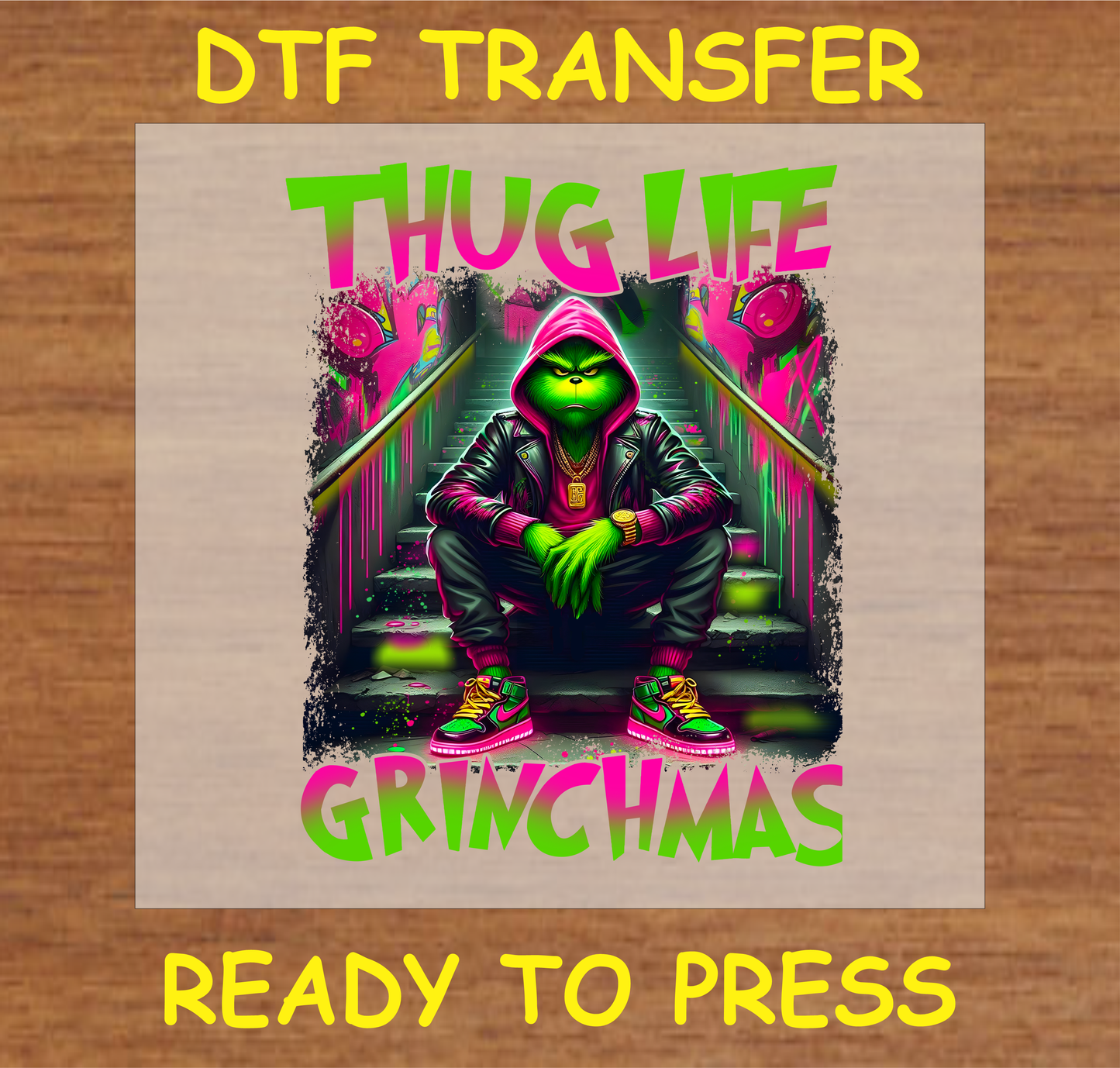 DTF Transfer Thug Life Christmas H in Hoodie, Ready to Press