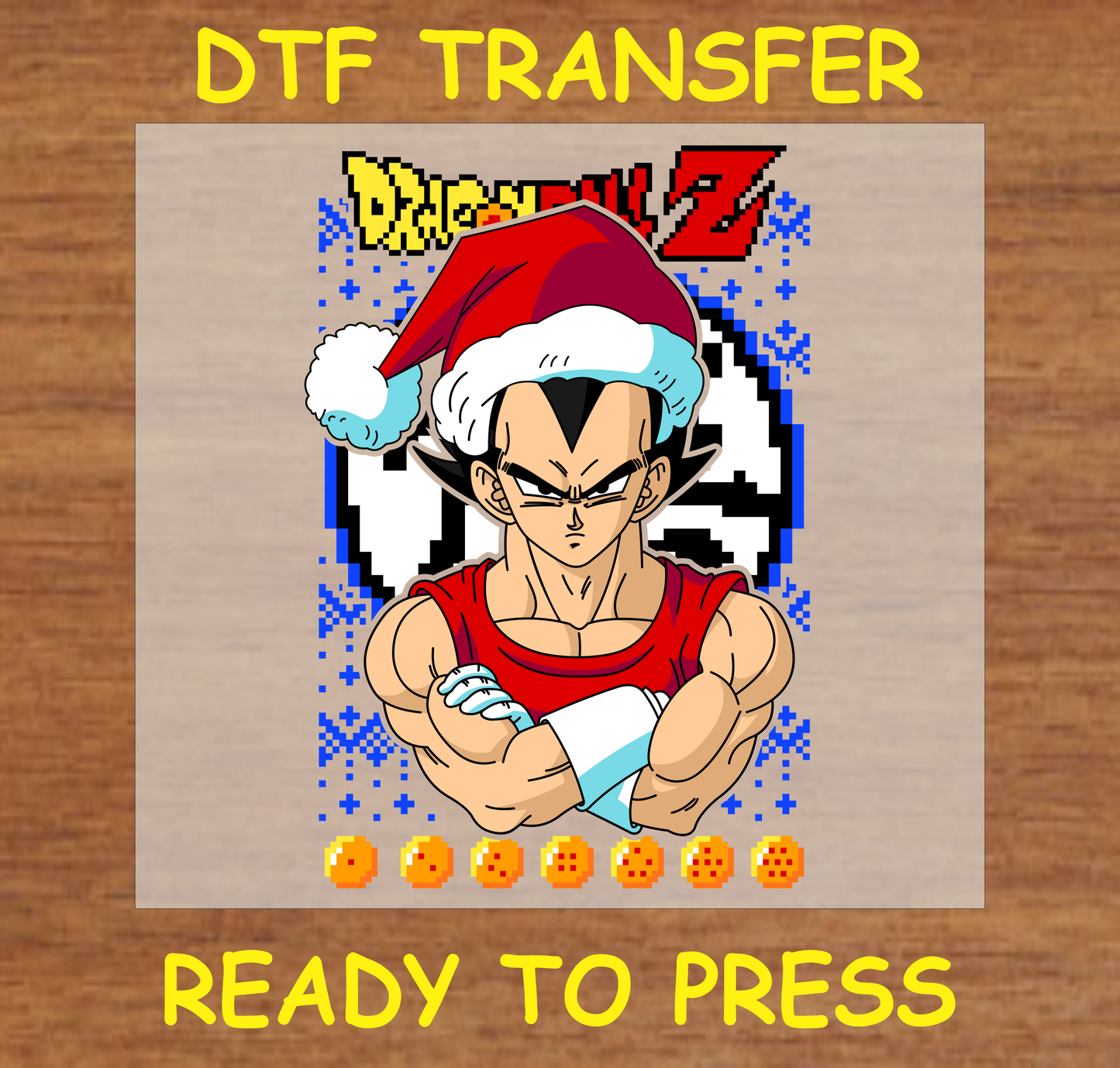 DTF Transfer featuring Beloved character from anime series wearing a Santa hat, perfect for custom holiday apparel.