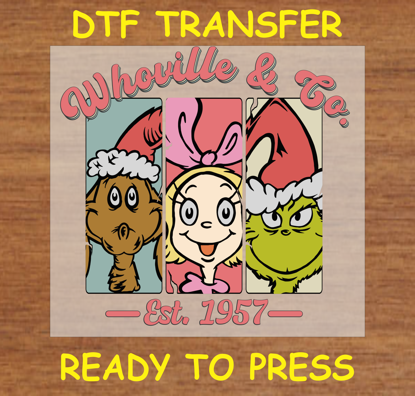 DTF Transfer featuring the Iconic Christmas character and friends, perfect for custom holiday apparel.