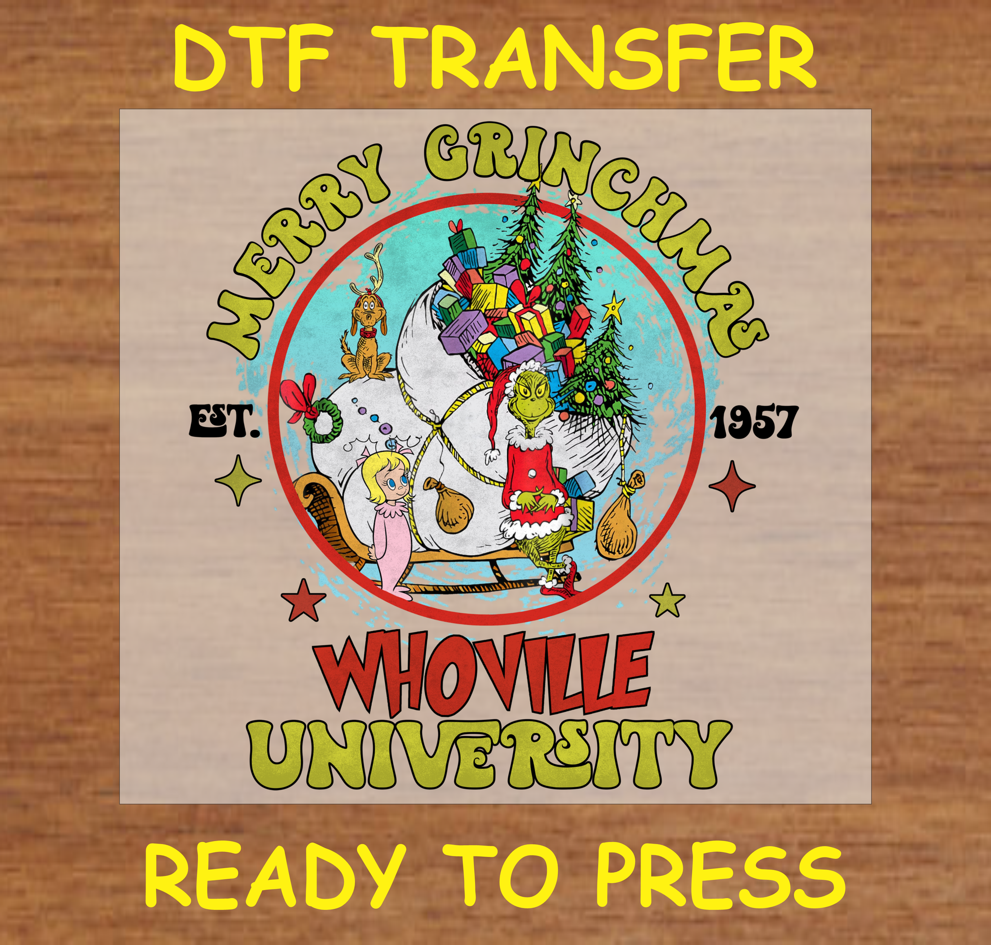 DTF Transfer featuring Iconic Christmas Character and Friends, perfect for holiday apparel. 