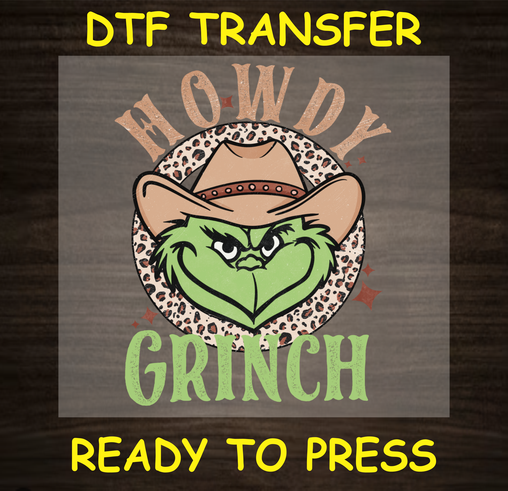 "Grumpy Green DTF Transfer Design Ready to Press with Cowboy Hat"