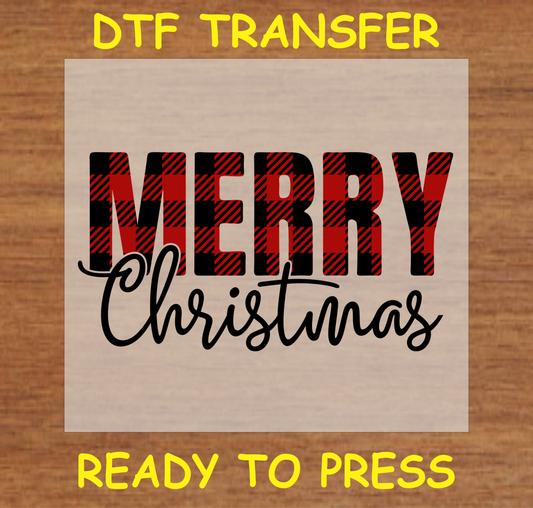 "Merry Christmas DTF Transfer Design Ready to Press with Buffalo Plaid"