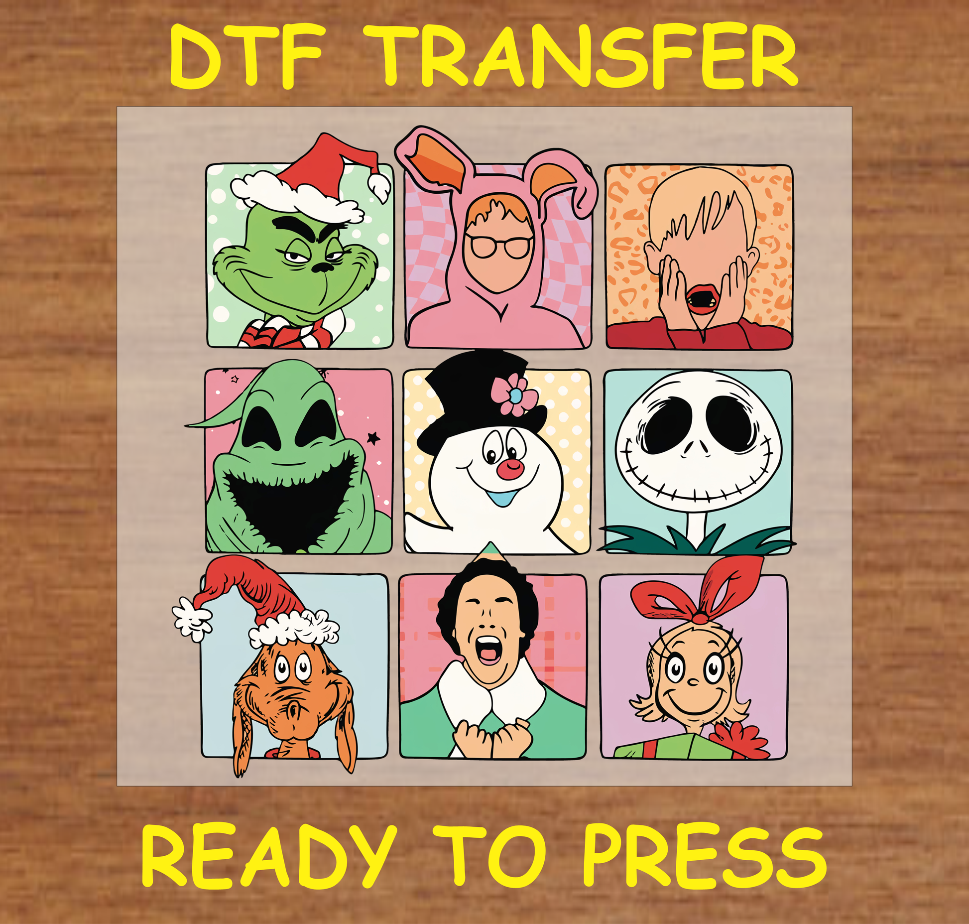 "Christmas Movie Characters DTF Transfer Design Ready to Press with Iconic Holiday Characters"