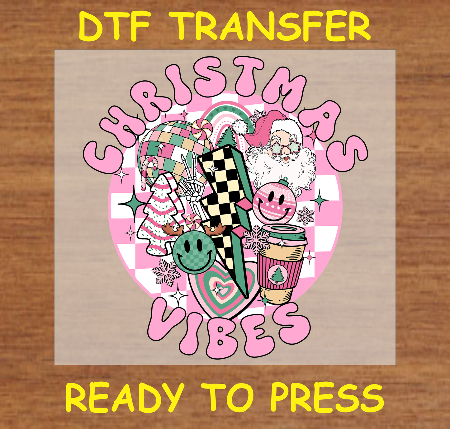 Retro Christmas Vibes Dtf Transfer - Ready To Press C139