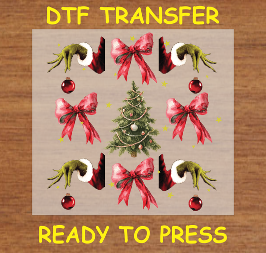 Christmas Tree & Bows Dtf Transfer - Ready To Press C148