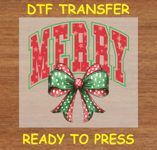 Merry Bow Christmas Dtf Transfer - Ready To Press C151