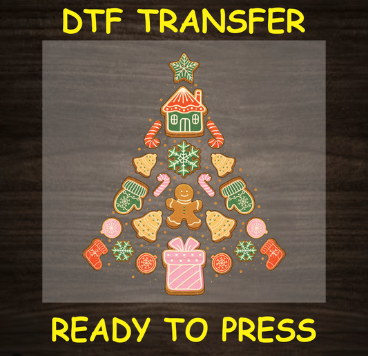 Ginger Bread Man Christmas Tree Dtf Transfer - Ready To Press C155