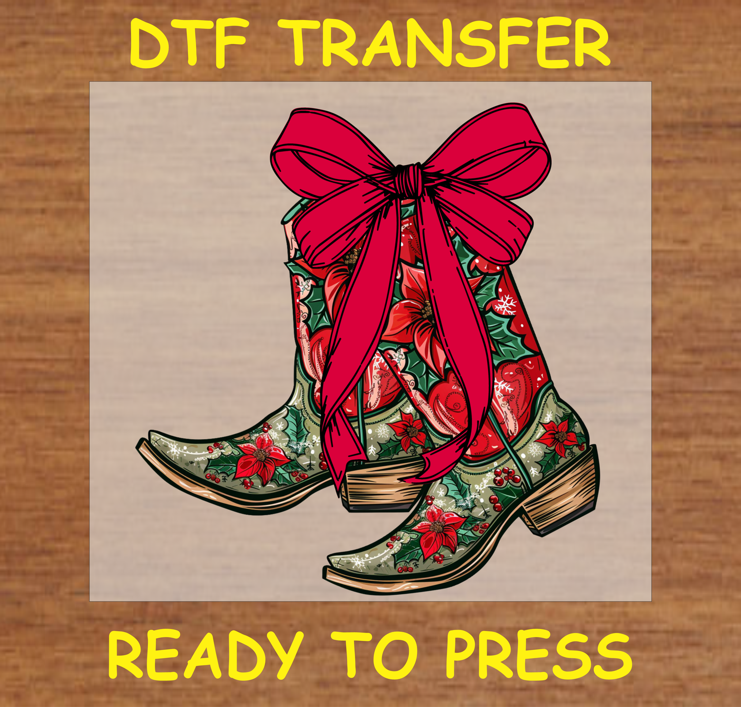 Western Cowboy Boots Bow Christmas Dtf Transfer - Ready To Press C156