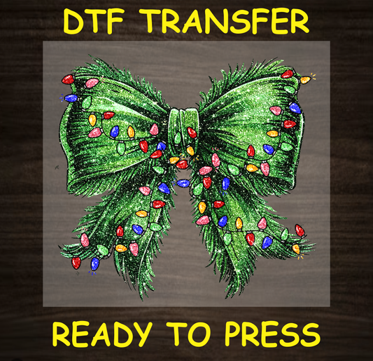 Green Sparkly Bow Christmas Dtf Transfer - Ready To Press C160