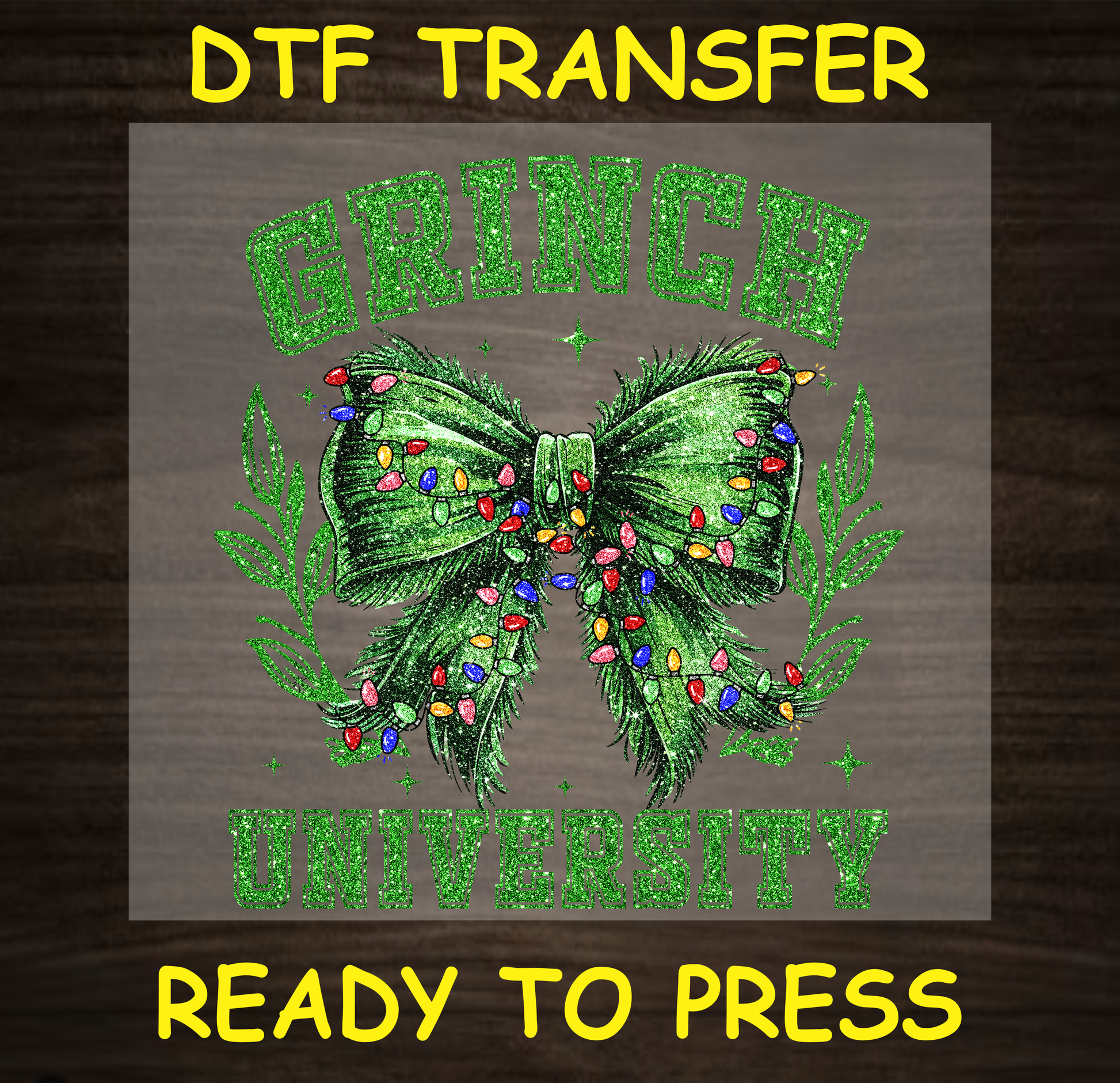 Green Sparkly Bow Christmas Dtf Transfer - Ready To Press C161