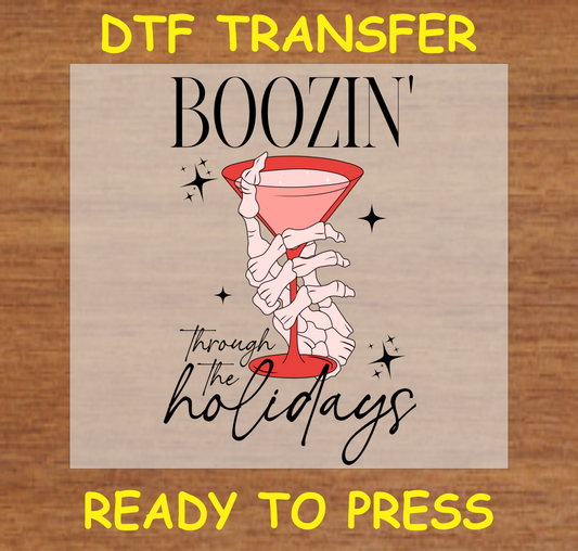 Boozing Through The Holidays Christmas Dtf Transfer - Ready To Press C164