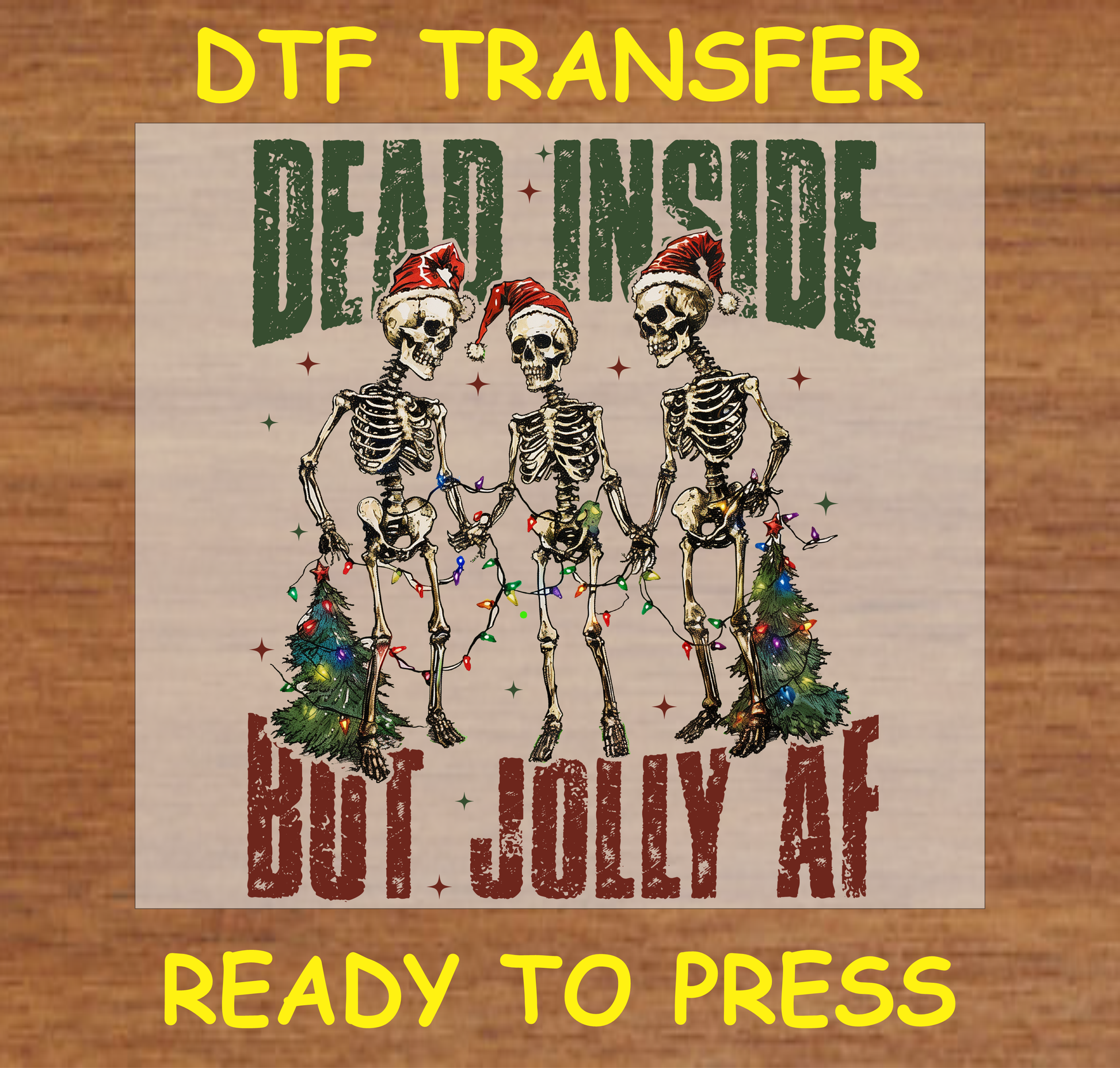 Dead Inside But Jolly Skull Christmas Dtf Transfer - Ready To Press C170