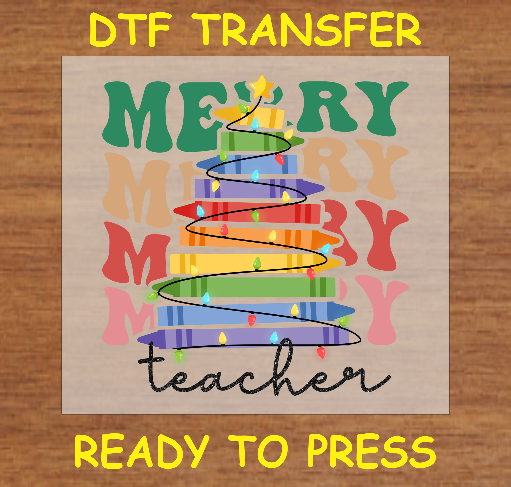 Merry Teacher Christmas Tree Dtf Transfer - Ready To Press C177