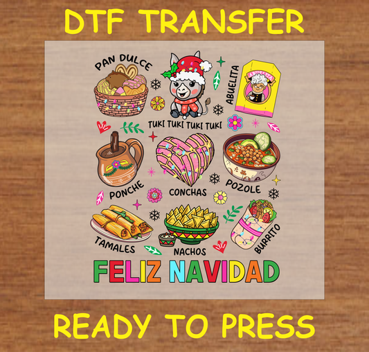 Feliz Navidad Hispanic Christmas Dtf Transfer - Ready To Press C180