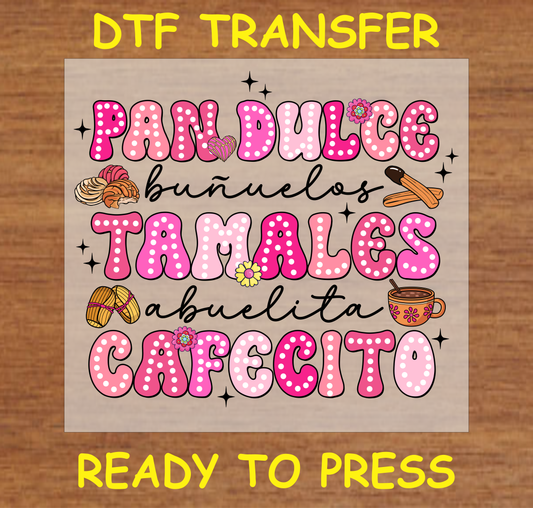 Pan Dulce Tamales Cafecito Hispanic Christmas Dtf Transfer - Ready To Press C181