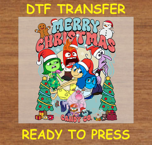 "Christmas Candy Co. Festive Character DTF Transfer with holiday elements and colorful characters"