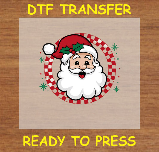 "Cheerful Santa Claus DTF transfer design ready to press for holiday projects"