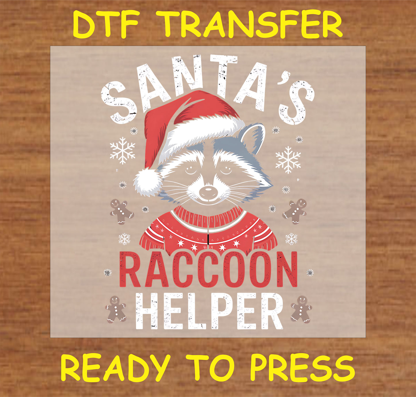 "SANTA'S HELPER DTF Transfer featuring a animal in a Santa hat and festive sweater"