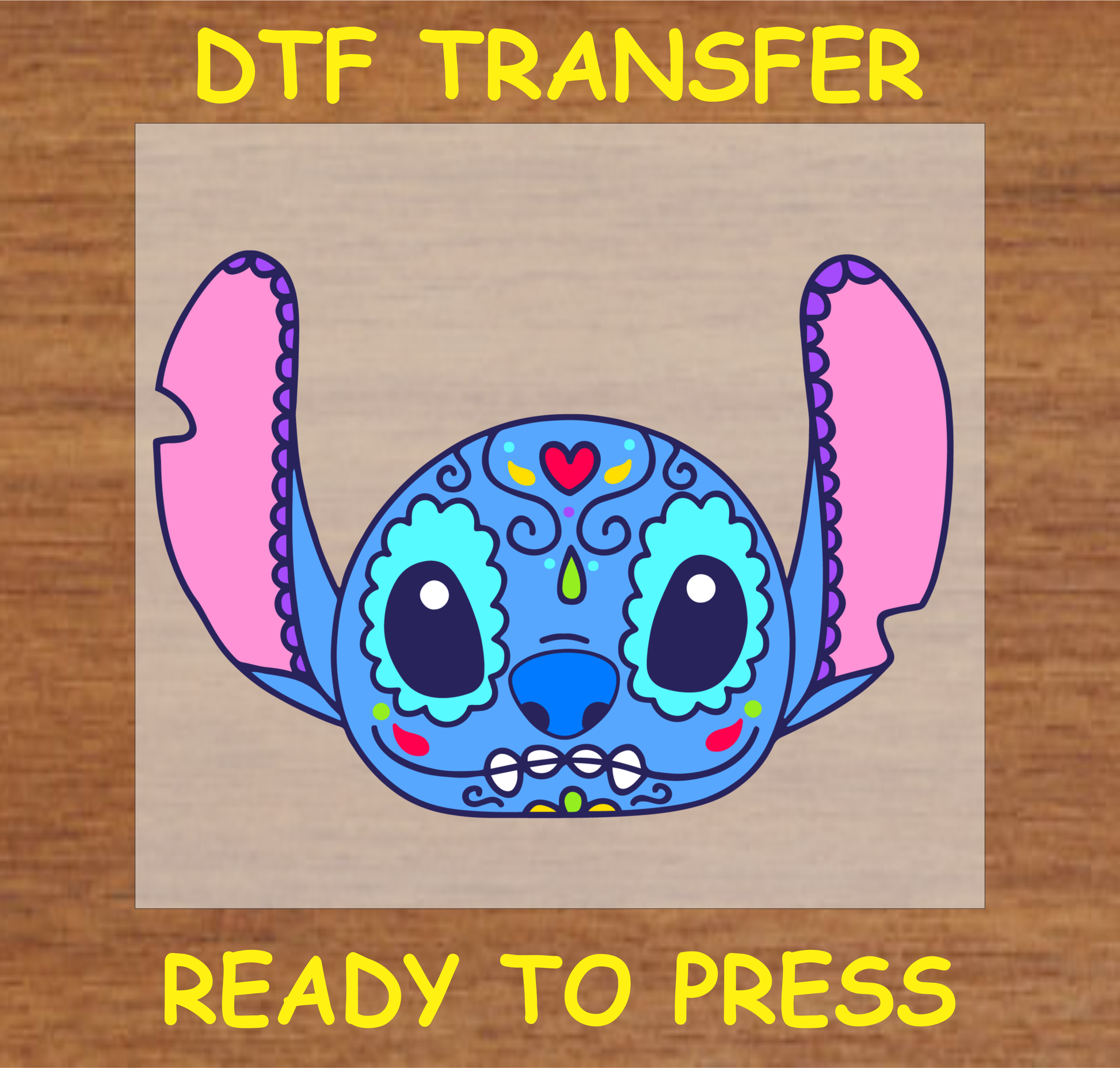 Sugar Skull Blue Creature DTF Transfer featuring a vibrant sugar skull design on adorable character's face.